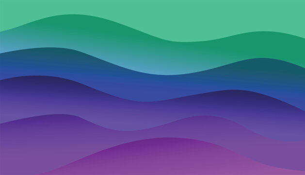 Vibrant abstract wave background with layered flowing lines in green blue and purple gradient for creative modern design