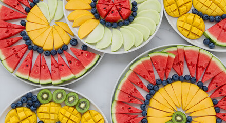 Obraz premium Colorful Assortment Of Fresh Fruit Platter Healthy Summer Snack Composition