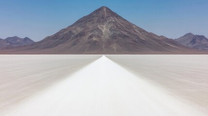 Desert Salt Flat Road Leading to Volcano