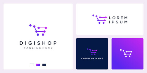 Digital shopping cart logo template vector