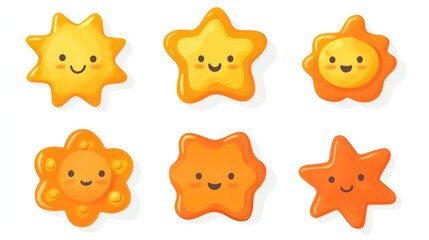 Cute cartoon suns and stars; white background; children's illustration
