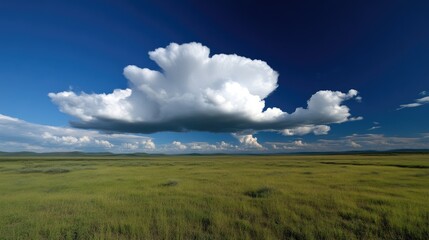 Obraz premium Vast grassy plain under a dramatic cloud