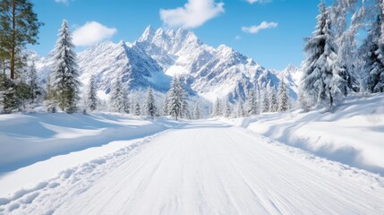 Snowy mountain road
