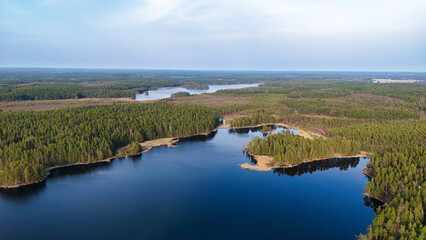 Fototapeta premium Aerial View of a Lake in Teijo National Park, Southern Finland