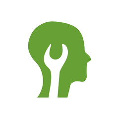 Human head silhouette with gears symbolizing brain and thinking concept
