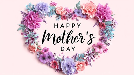 Fototapeta premium A heart-shaped border of soft watercolor florals framing 