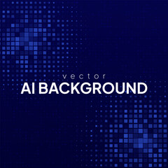 Abstract blue AI background with modern vector mosaic of pixel fragments, creating a cyber tech pattern with gradient light effects.