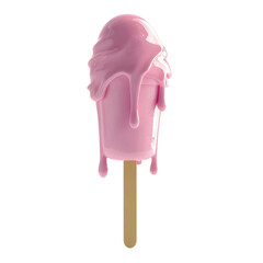 Pink ice cream on stick melting 3d rendering.png