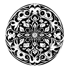 Floral Ornate Mandala Vector Black and White