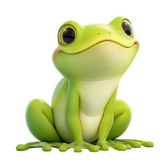 Fototapeta premium Cute Cartoon Frog Character Sitting Smiling Isolated on Transparent Background
