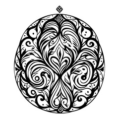 Ornamental floral sphere in black ink style