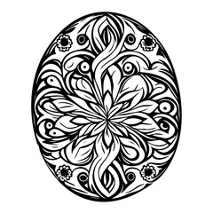 Floral Ornament Egg Black and White Design