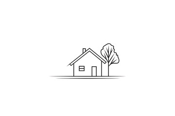 One-line drawing style, vector logo of a minimalistic house shape, white background, simple design, modern and sleek lines.