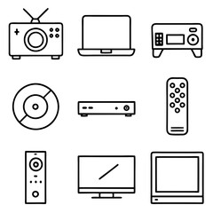 Line art of home electronics devices and appliances