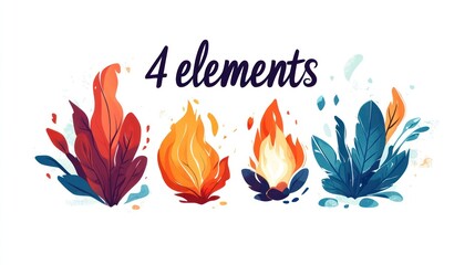 Fototapeta premium Four Elements Fire, Earth, Air, Water; Stylized Illustration