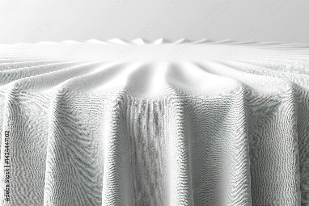 Poster smooth white fabric draped over a table creating elegant folds and shadows in a minimalist setting