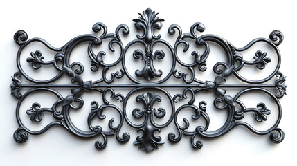 A Victorian-style black wrought iron lattice with curved lines and heart-shaped flourishes, isolated on a white background. The detailed ironwork design exudes sophistication and timeless beauty.