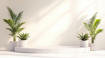 Fototapeta premium Minimalist, sunlit, blank podium