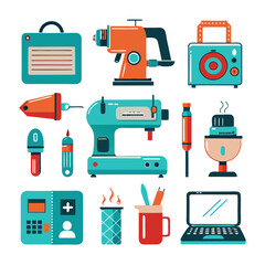 Handcrafted Sewing Objects on White Background in Flat Style