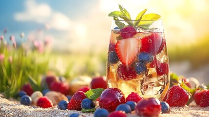 Refreshing Fruit Drink Sunset Meadow