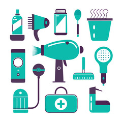 Turquoise Healthcare and Beauty Icons on White Background