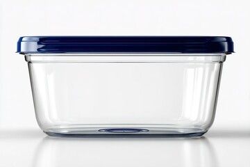 Clear glass container with a blue lid suitable for food storage and organization