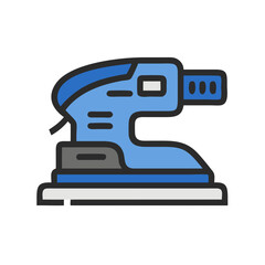 Blue orbital sander icon, power tool for woodworking