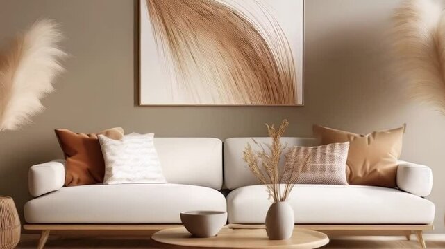 Helles, modernes Wohnzimmer mit einer zarten, braunen Wand