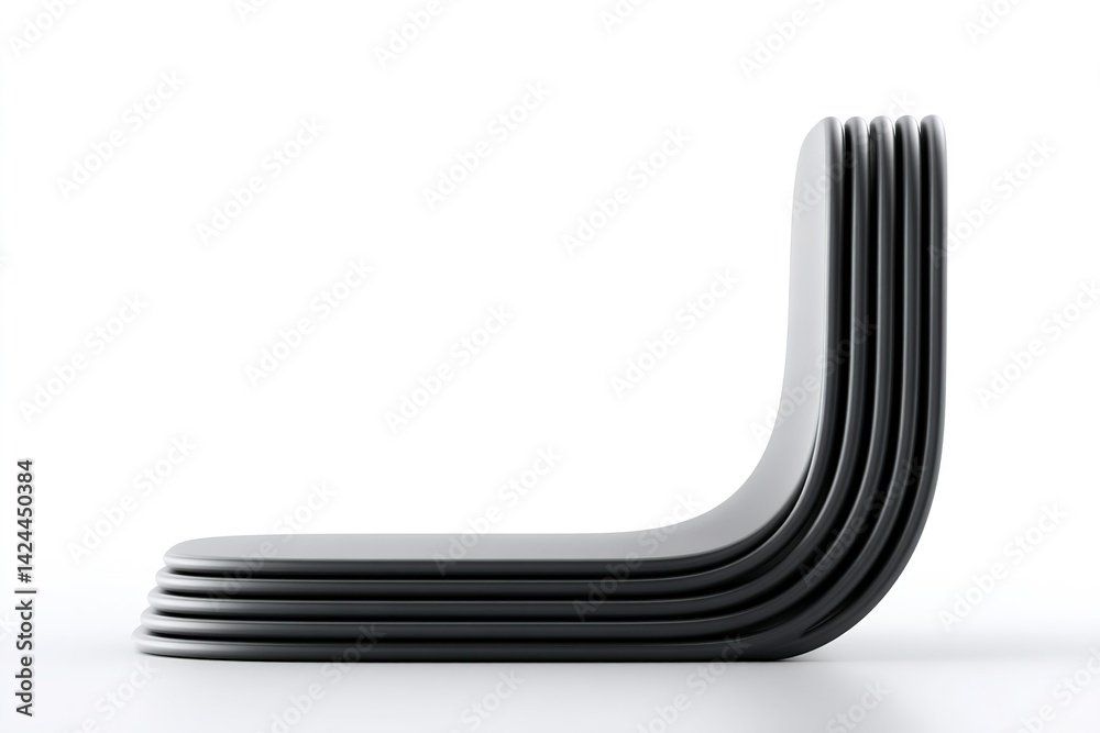 Poster minimalist design showcases stacked chairs in modern setting with a focus on structure and form, emp