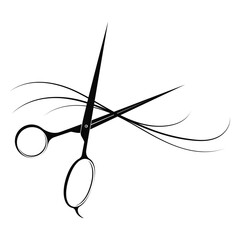 Black hairdresser scissors and a beautiful lock of hair design symbol