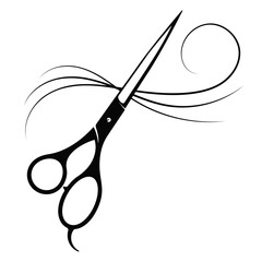 Black hairdresser scissors and a beautiful lock of hair symbol