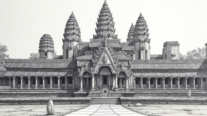 Realistic art drawings of ancient architectural complexes