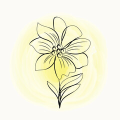 Elegant Line Art Yellow Flower on Soft Watercolor Background