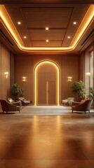 Professional boardroom with sleek wooden interiors high resolution picture