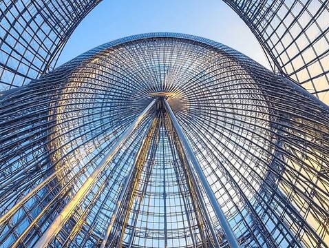 Steel Dome Architecture with Cityscape.