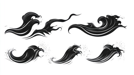 Stylized ocean waves graphic design elements
