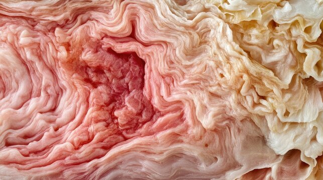 Close-up of beef texture slightly pink inside but mostly browned.