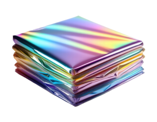 Colorful Iridescent Wrapping Paper Stack for Gift Wrapping and Crafts on transparent background
