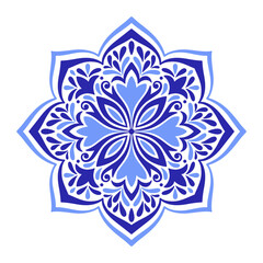Mediterranean blue floral motif on white background. Ethnic design for ceramic tile. Traditional Portuguese, Moroccan, Spanish ornament. Vector illustration
