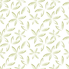 Fototapeta premium Artistic simple branches flowers peonies, dahlia and buds with leaves seamless pattern. Vector hand drawn. Retro, vintage, pastel print. Template for design, fabric, fashion, wallpaper, textile