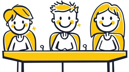 Happy kids jury meeting at table