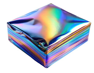 Colorful Iridescent Gift Box Wrapped in Shiny Foil for Celebrations on transparent background