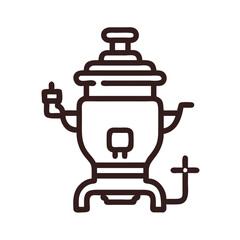 Isolated Russian Samovar Line Art Icon on Black