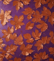 Intricate dry orange leaf pattern, metallic shimmer, rich violet background  Textured design , graphic, element, purple