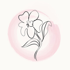 Elegant Minimalist Line Art Flower on Pink Watercolor Background