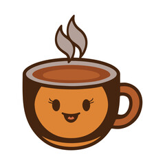 Kawaii Coffee Cup Mascot – Cute Smiling Cartoon Logo
