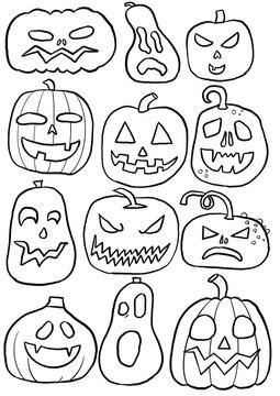 Series of Illustrated Halloween Pumpkin Lanterns