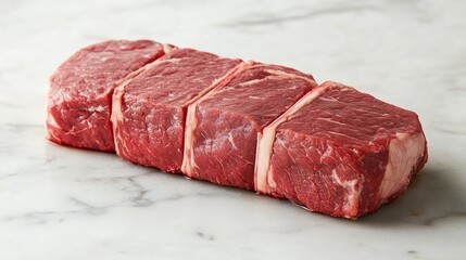 Fototapeta premium Juicy beef striploin at medium doneness resting before slicing.