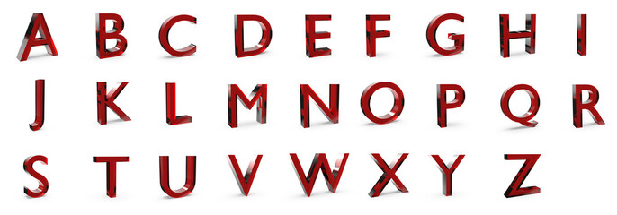 3D alphabet letters in red glossy color