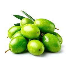 Obraz premium A group of fresh green olives isolated on a clean white background